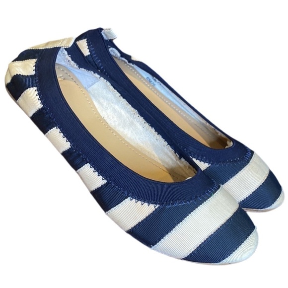 JCrew "crew cuts" navy blue/cream stripe ballet flats 65875 Size 3 - Picture 3 of 13